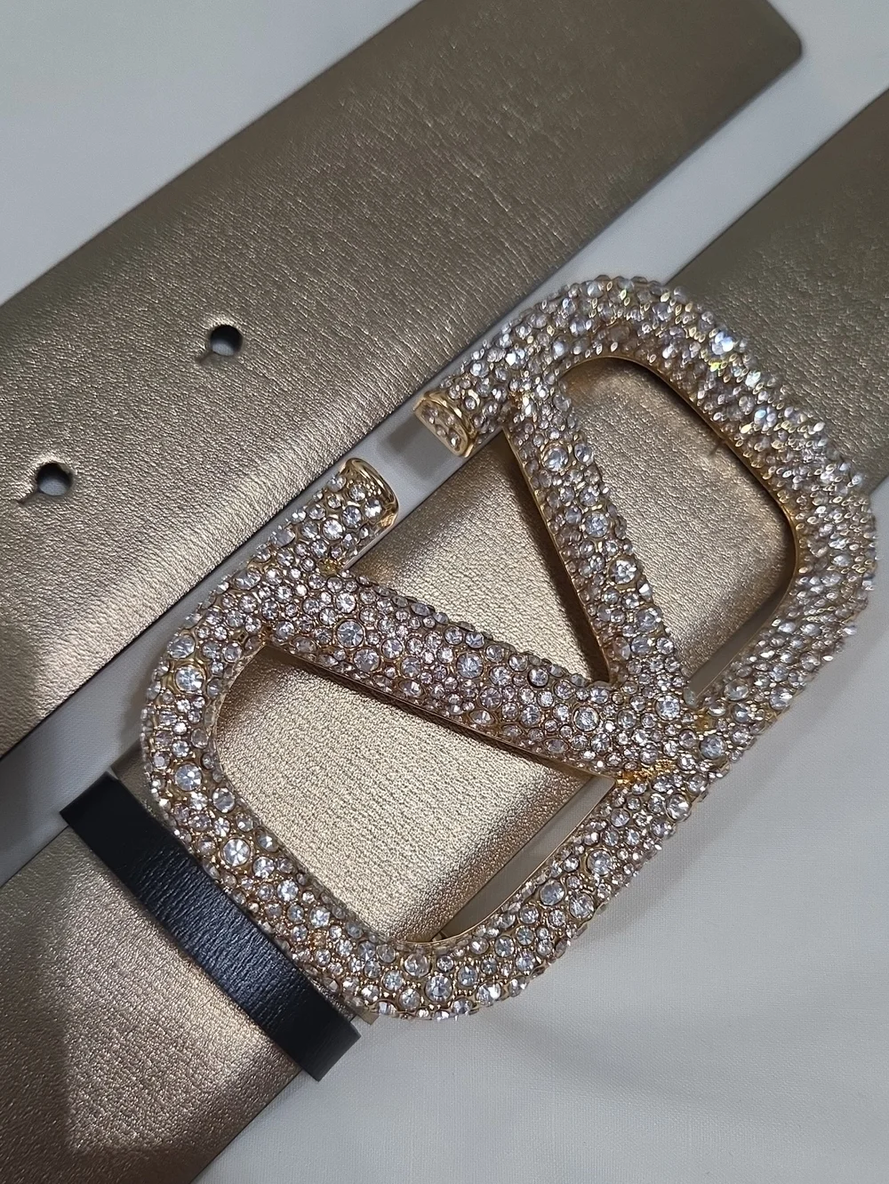 Valentino Garavani Reversible Gold Black Belt Studded Gold Buckle